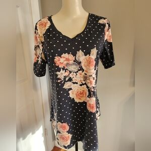 LuLaRoe Black and White Polka Dot Floral Top